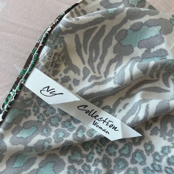 NY COLLECTION WOMEN'S PLUS SIZE PRINTED HANDKERCHIEF-HEM TOP GREEN SIZE 1X - Picture 11 of 11